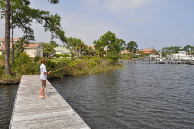 Abbi fishing in the backyard - in the bay...